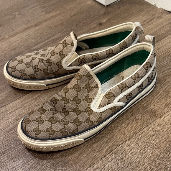 Gucci Other - Gucci Beige and Brown Patterned Slip-On Loafers
